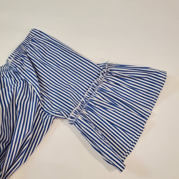 Forever 21 Stripe Off Shoulder Bell Sleeve Crop Top Blue White Plus Size 1x - Picture 2 of 6